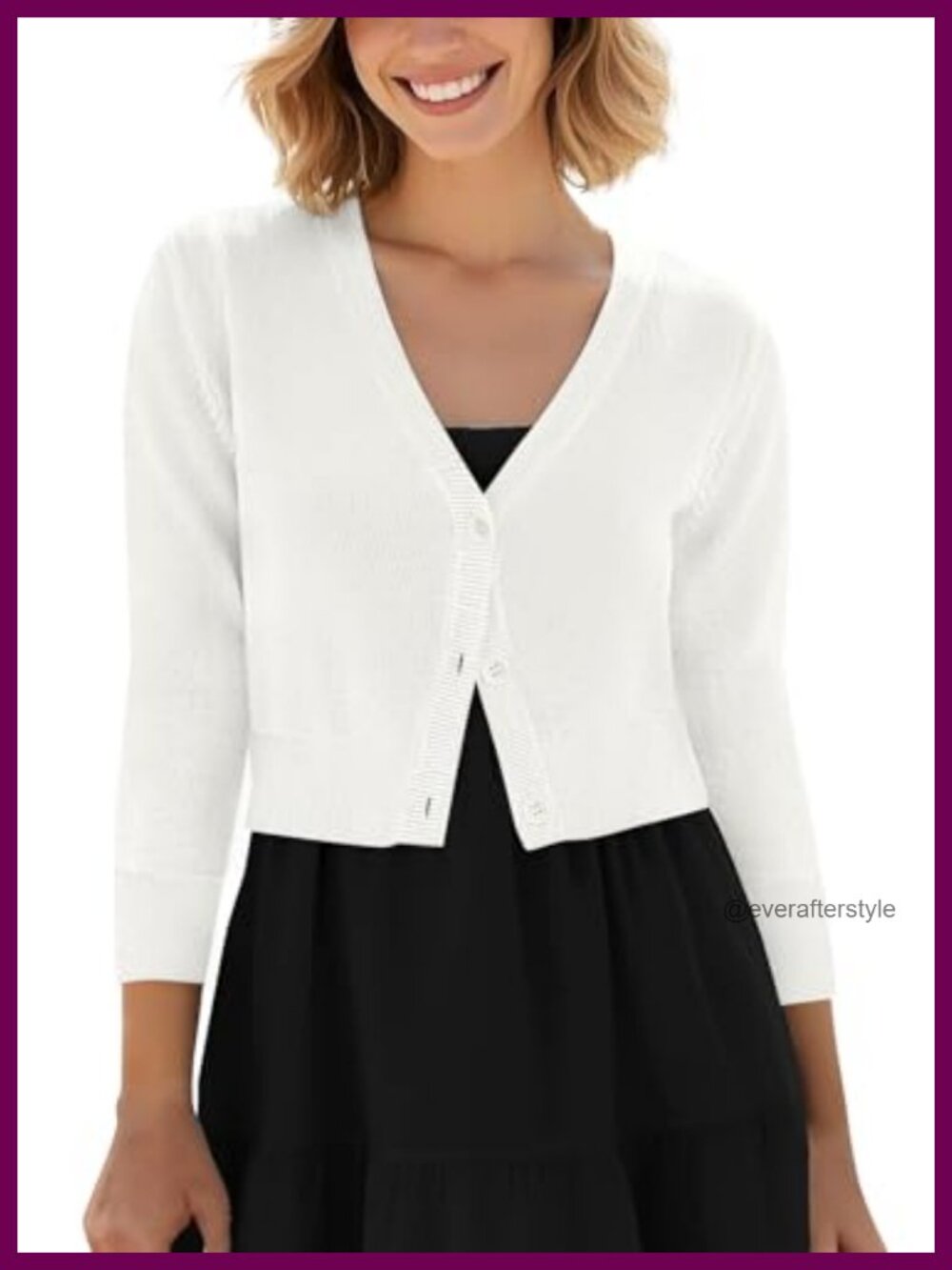 Cropped Knit Cardigan V-Neck Button Down 3/4 Sleeve
